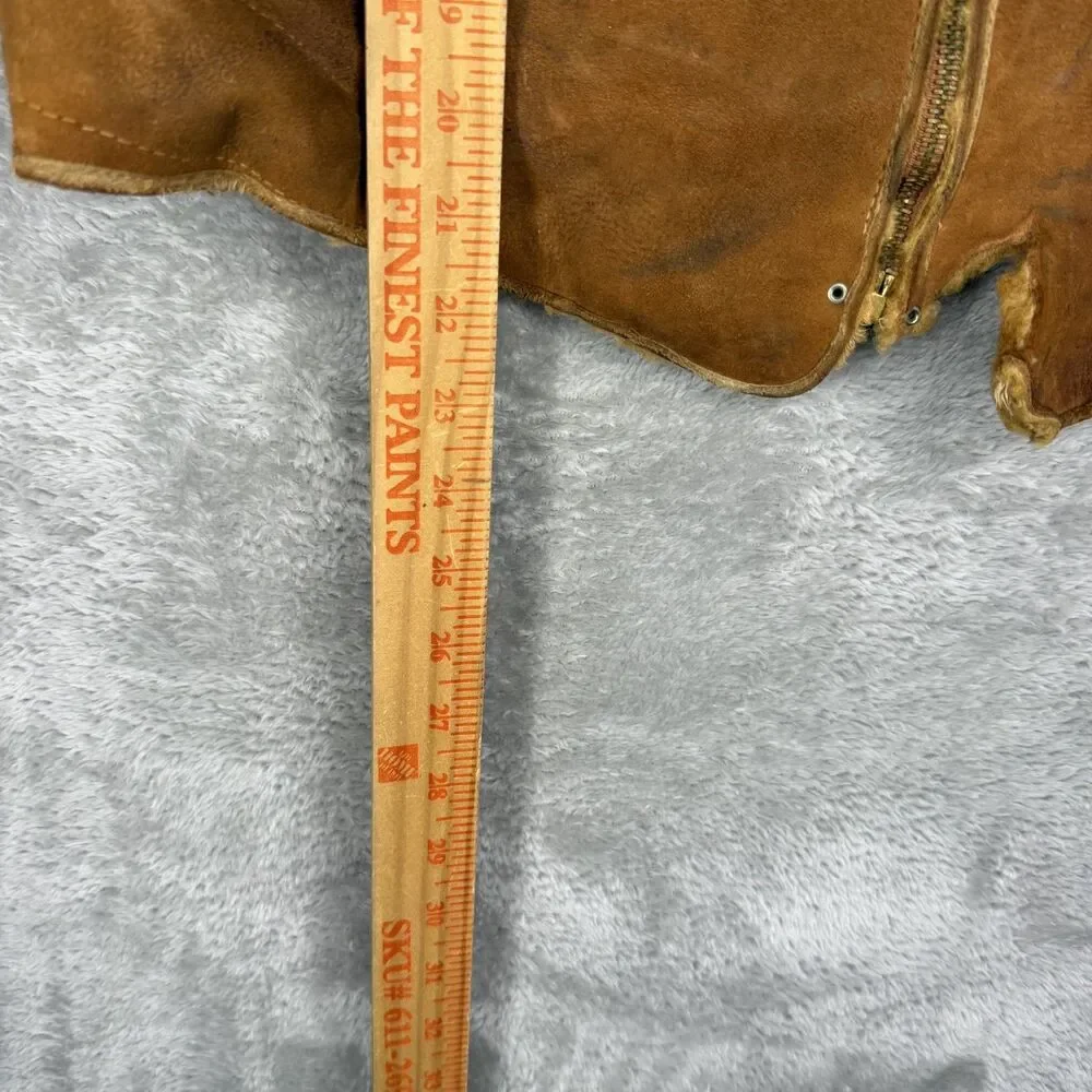 Vintage 1930s Leather Vest Men 38 Shearling Lined USA Talon Zip Brown Western